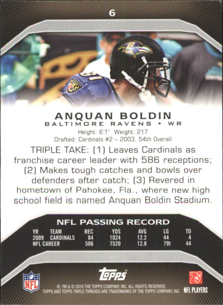 2010 Topps Triple Threads Sepia #6 Anquan Boldin back image