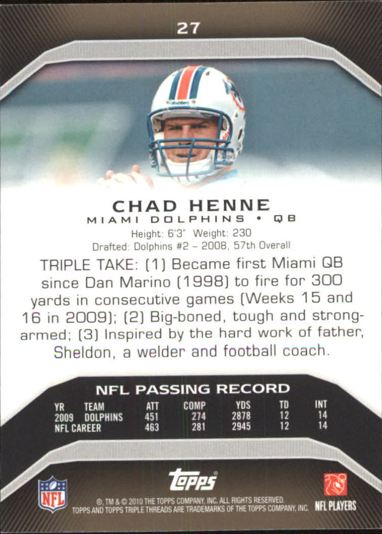 2010 Topps Triple Threads Sepia #27 Chad Henne back image