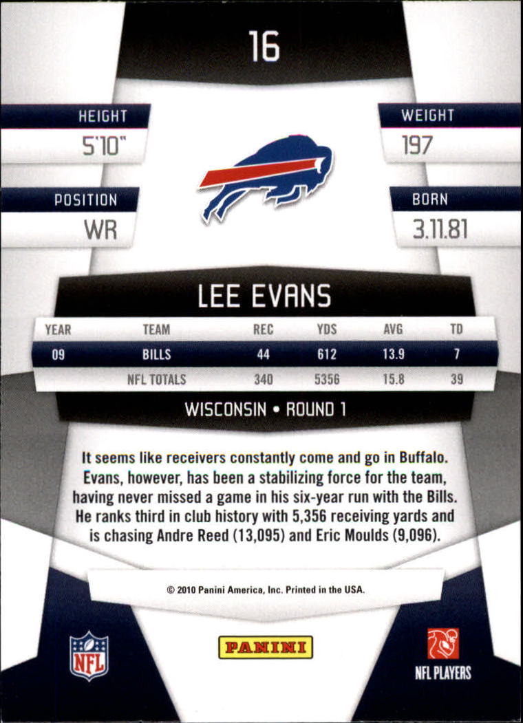 2010 Certified #16 Lee Evans back image