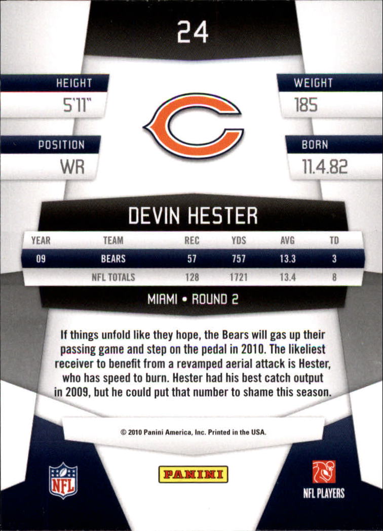 2010 Certified #24 Devin Hester back image