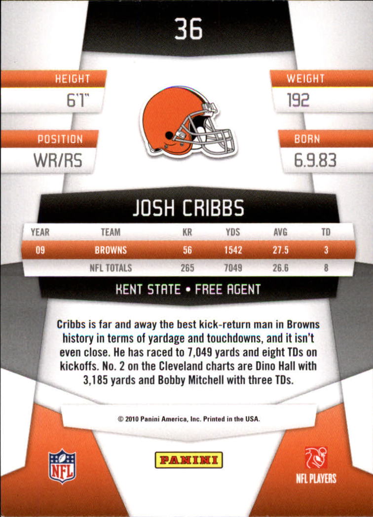 2010 Certified #36 Josh Cribbs back image