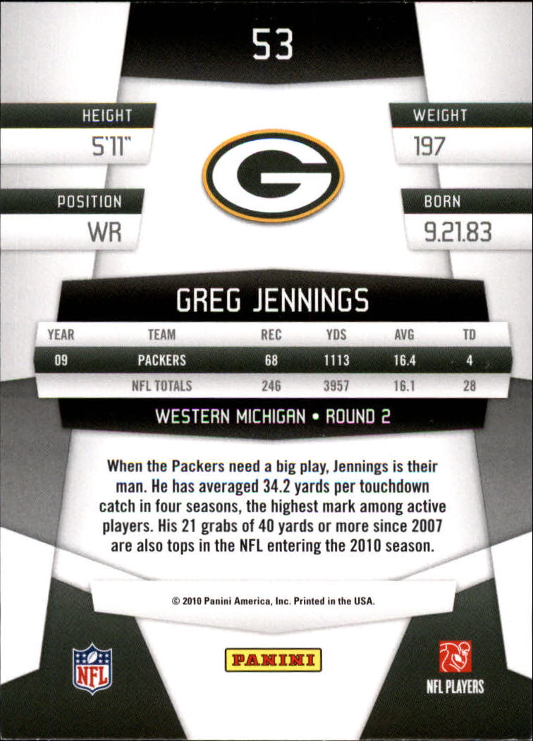 2010 Certified #53 Greg Jennings back image