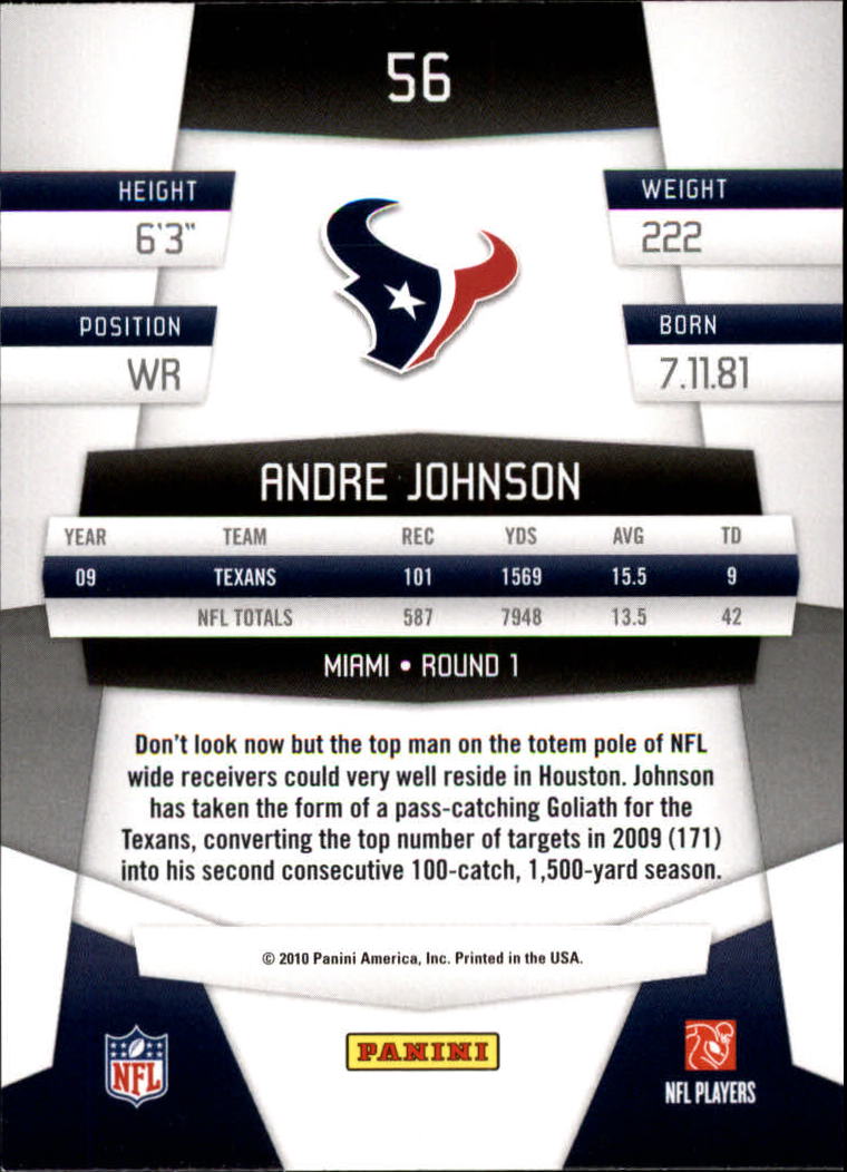 2010 Certified #56 Andre Johnson back image