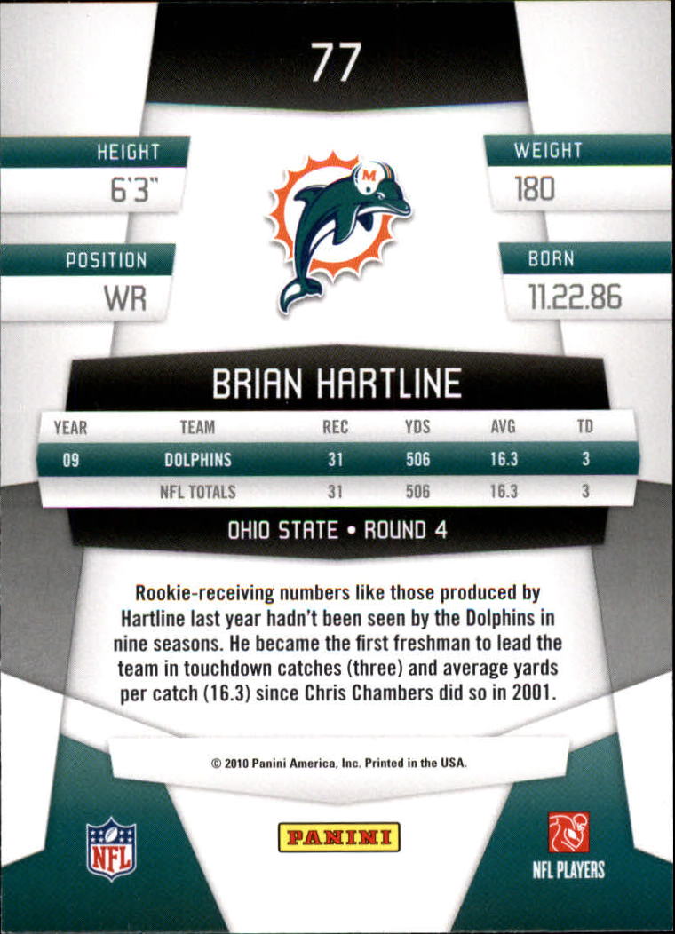 2010 Certified #77 Brian Hartline back image