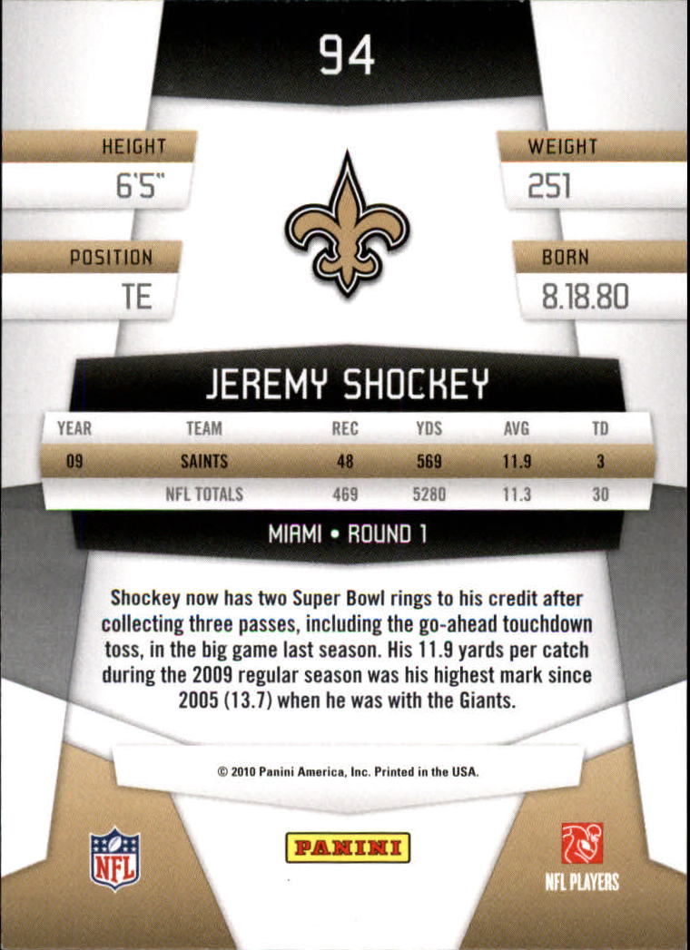 2010 Certified #94 Jeremy Shockey back image