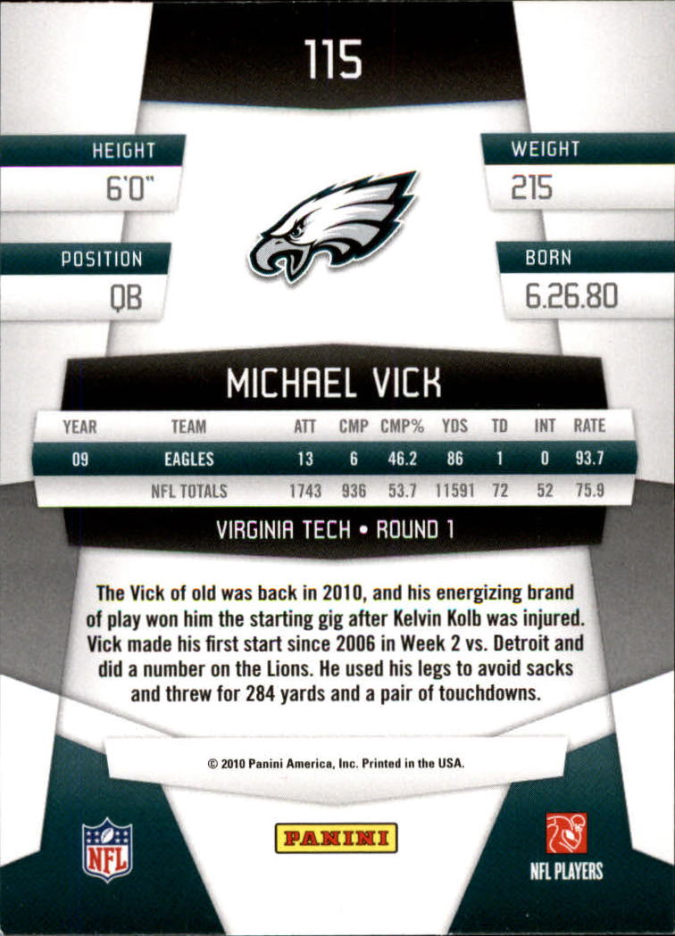 2010 Certified #115 Michael Vick back image