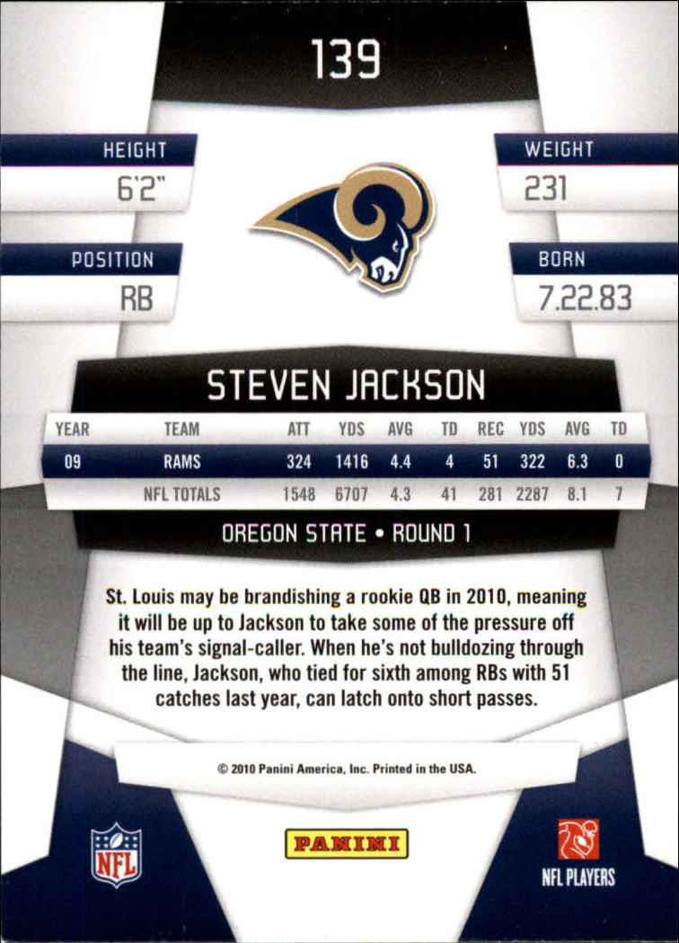 2010 Certified #139 Steven Jackson back image