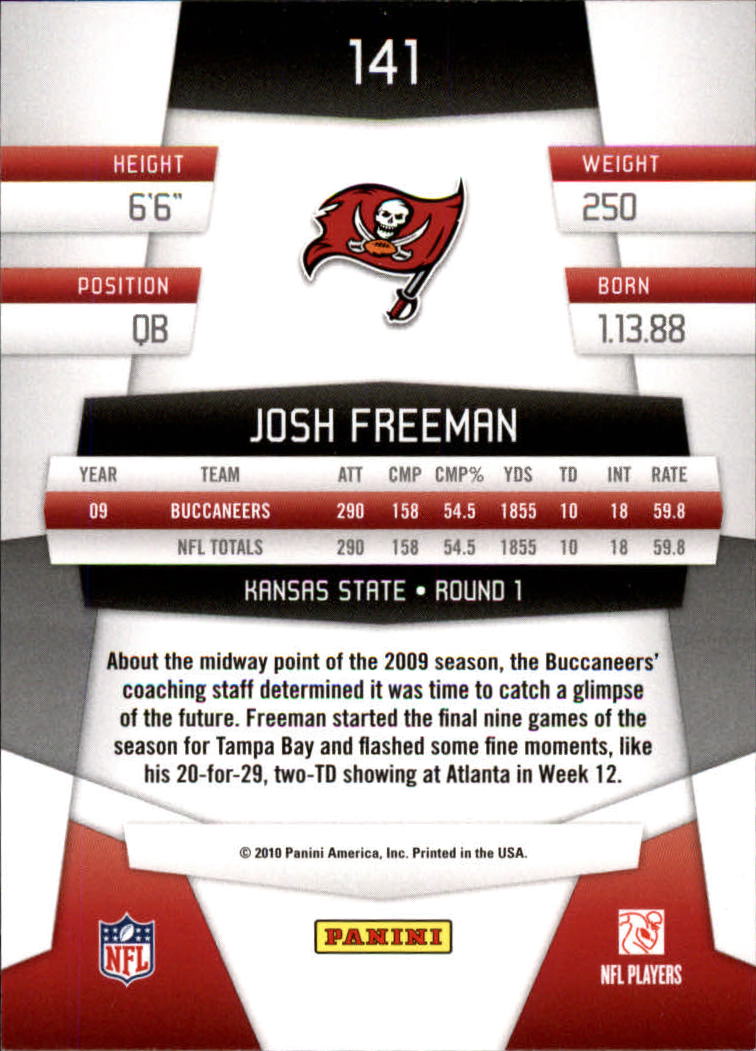 2010 Certified #141 Josh Freeman back image