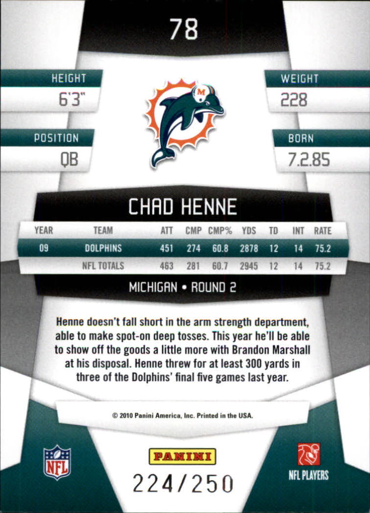 2010 Certified Mirror Red #78 Chad Henne back image