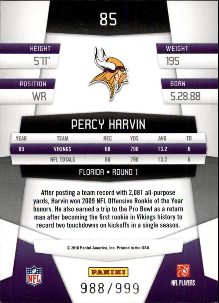 2010 Certified Platinum Red #85 Percy Harvin back image