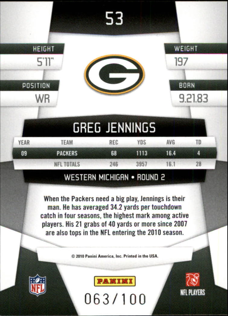 2010 Certified Platinum Blue #53 Greg Jennings back image