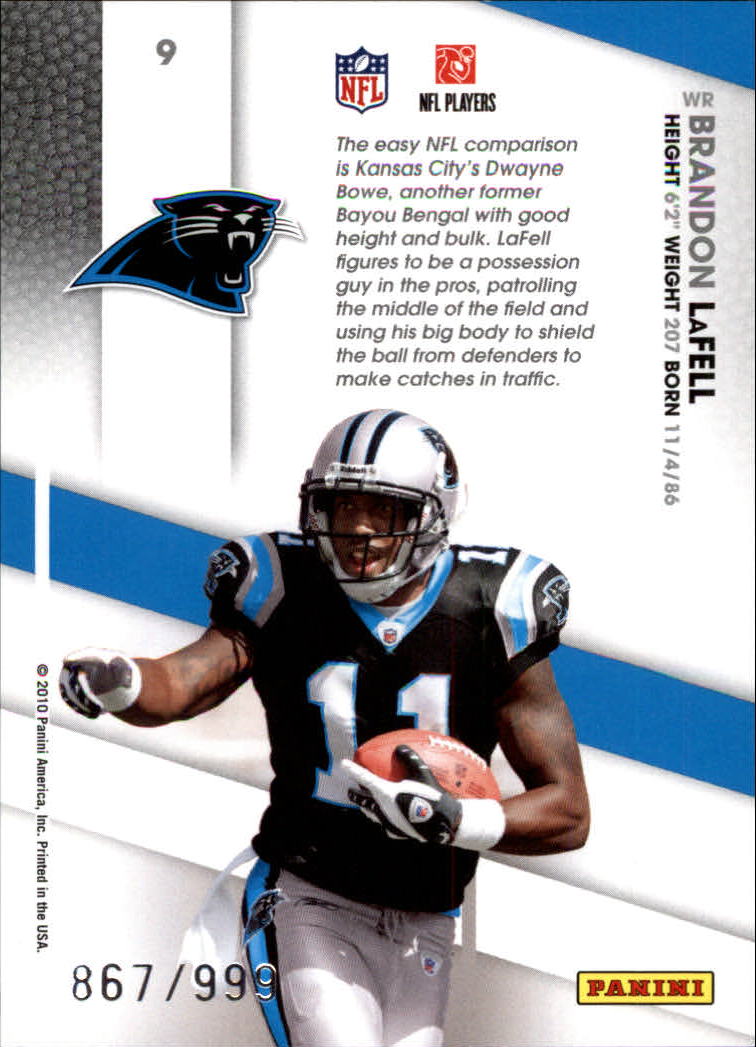 2010 Certified Certified Potential #9 Brandon LaFell back image