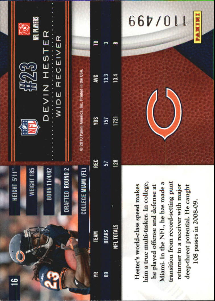 2010 Limited #16 Devin Hester back image