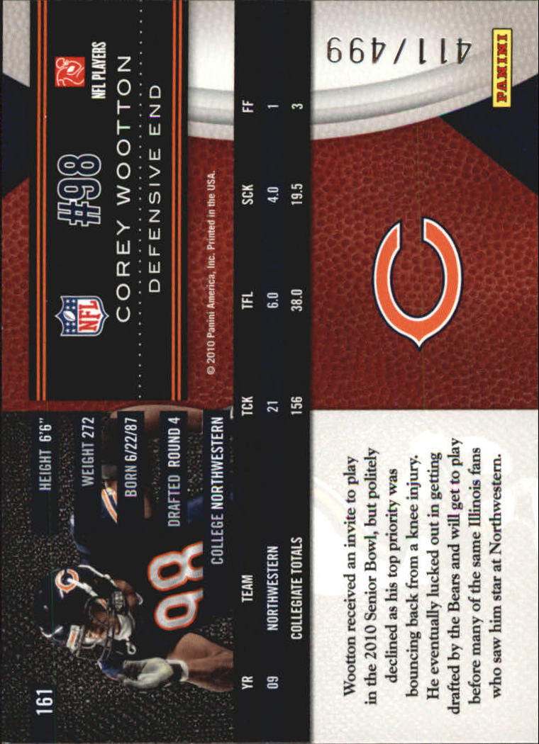 2010 Limited #161 Corey Wootton RC back image