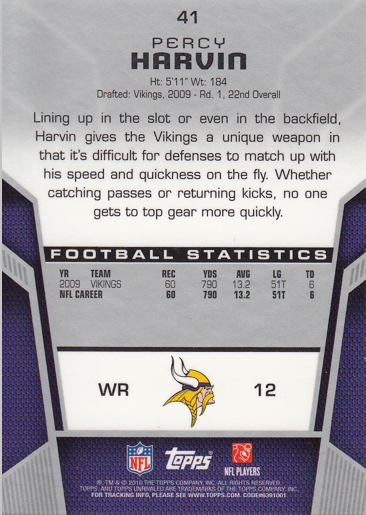 2010 Topps Unrivaled Gold 759 #41 Percy Harvin back image