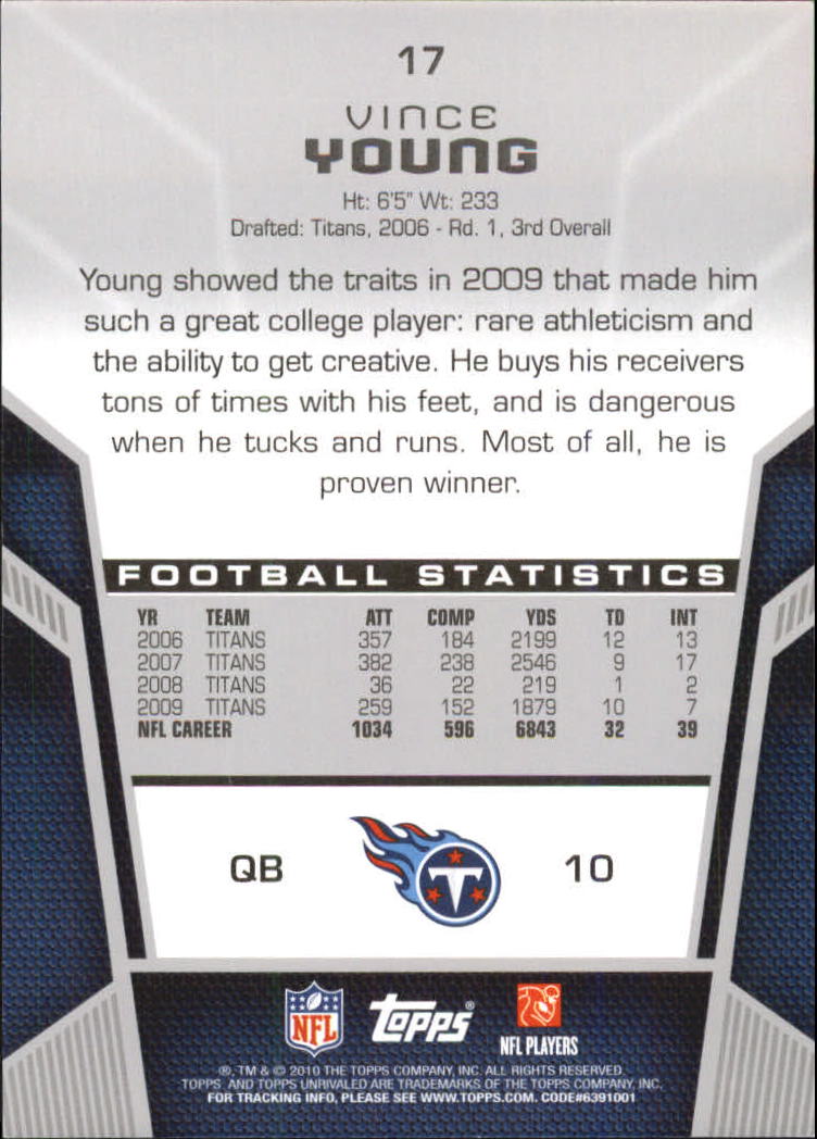 2010 Topps Unrivaled Gold 499 #17 Vince Young back image