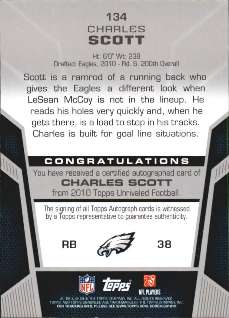 2010 Topps Unrivaled Rookie Autographs #134 Charles Scott/780 back image