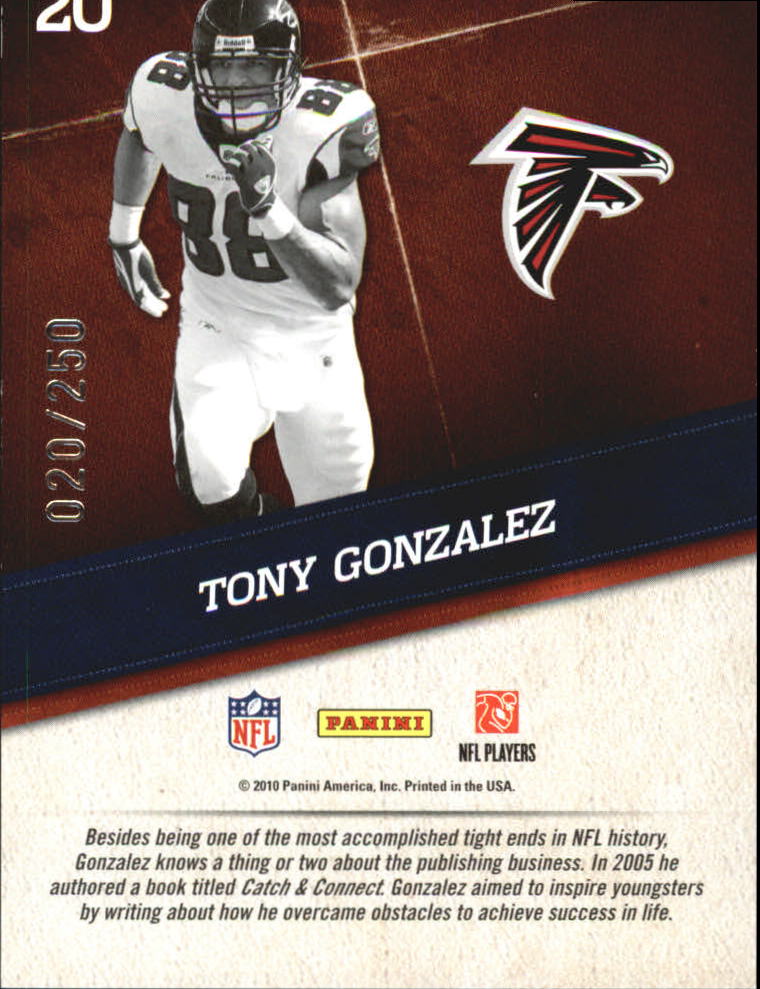 2010 Panini Gridiron Gear NFL Nation Silver #20 Tony Gonzalez back image