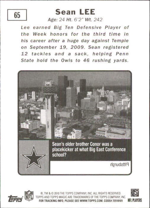 2010 Topps Magic #65 Sean Lee SP RC back image