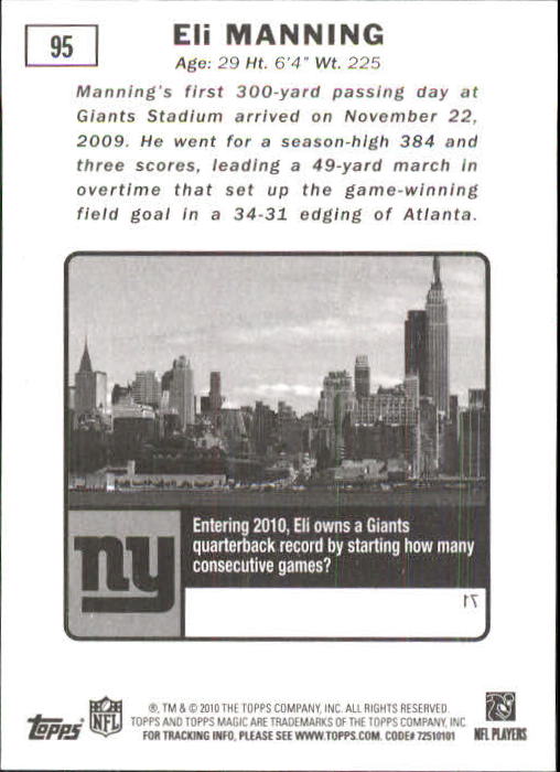 2010 Topps Magic #95 Eli Manning back image