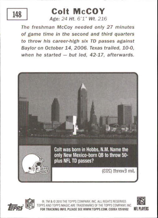 2010 Topps Magic #148 Colt McCoy SP RC back image