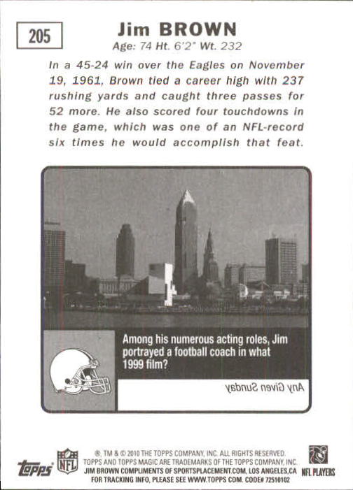 2010 Topps Magic #205 Jim Brown back image