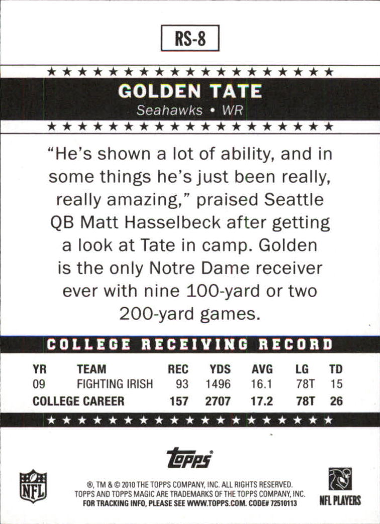 2010 Topps Magic Rookie Stars #RS8 Golden Tate back image