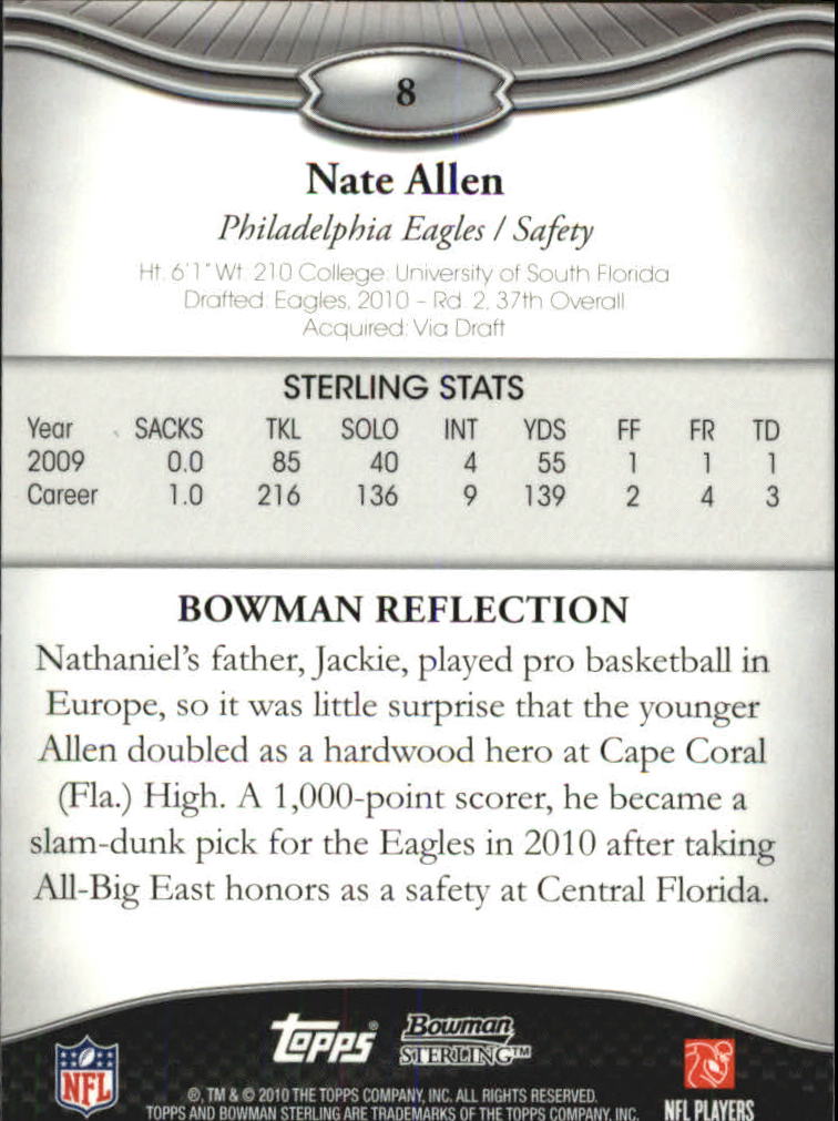 2010 Bowman Sterling #8 Nate Allen RC back image