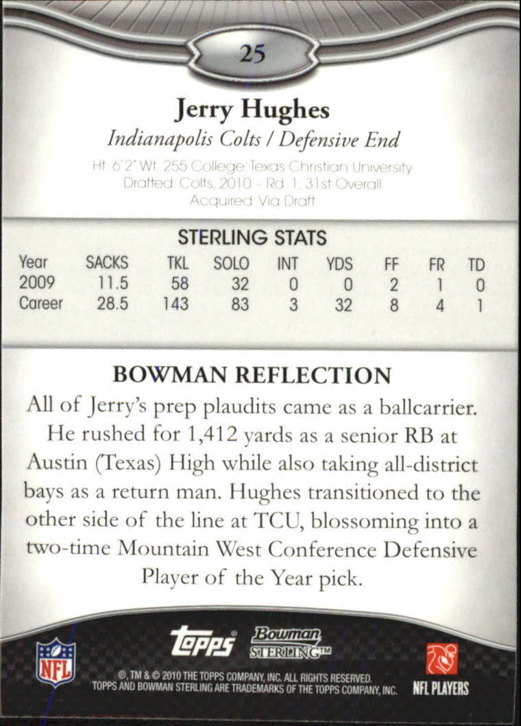 2010 Bowman Sterling #25 Jerry Hughes RC back image