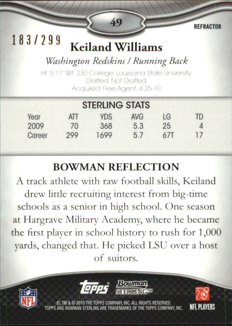 2010 Bowman Sterling Refractors #49 Keiland Williams back image