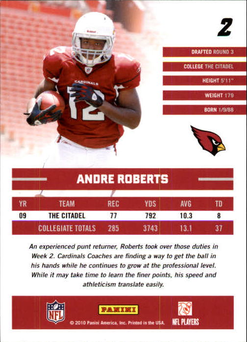 2010 Donruss Rated Rookies #2 Andre Roberts back image