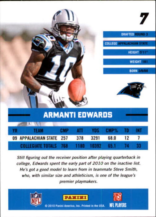 2010 Donruss Rated Rookies #7 Armanti Edwards back image