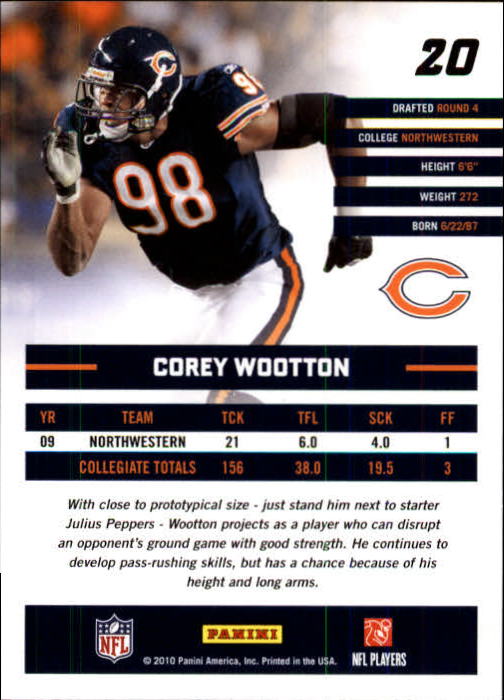2010 Donruss Rated Rookies #20 Corey Wootton back image