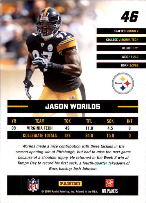 2010 Donruss Rated Rookies #46 Jason Worilds back image