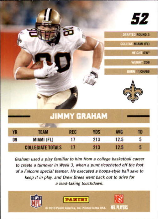 2010 Donruss Rated Rookies #52 Jimmy Graham back image