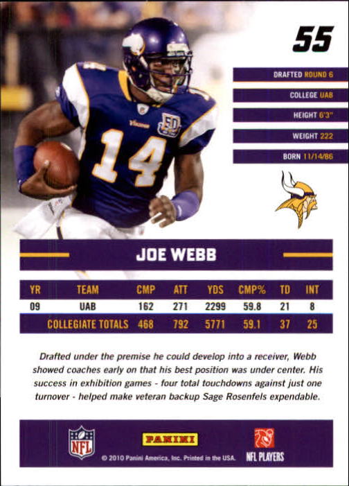 2010 Donruss Rated Rookies #55 Joe Webb back image