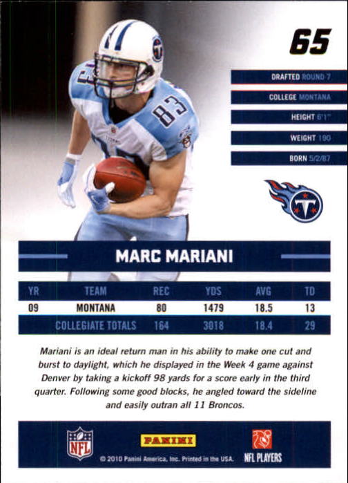 2010 Donruss Rated Rookies #65 Marc Mariani back image