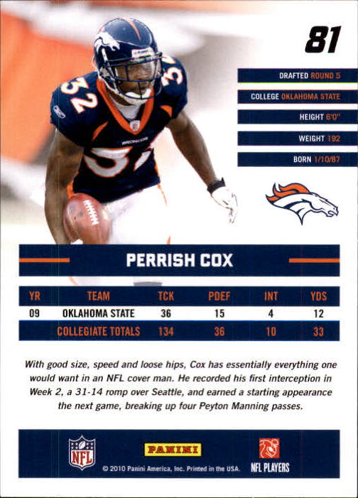 2010 Donruss Rated Rookies #81 Perrish Cox back image