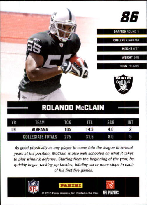 2010 Donruss Rated Rookies #86 Rolando McClain back image
