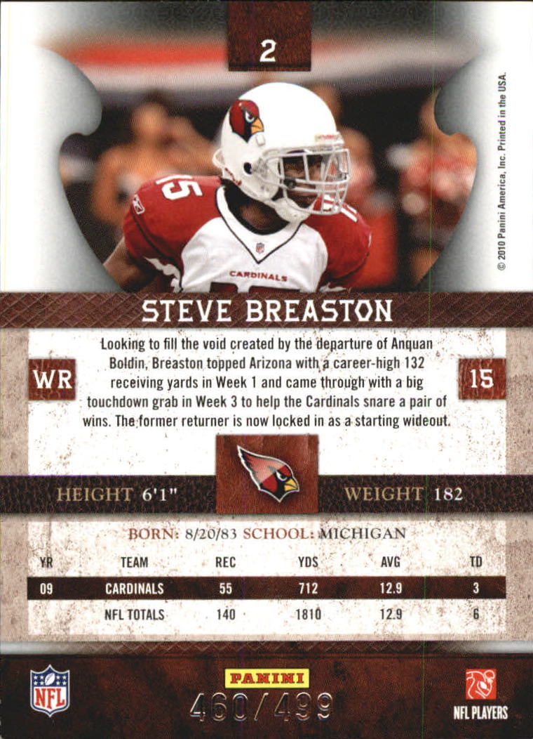 2010 Panini Plates and Patches #2 Steve Breaston back image