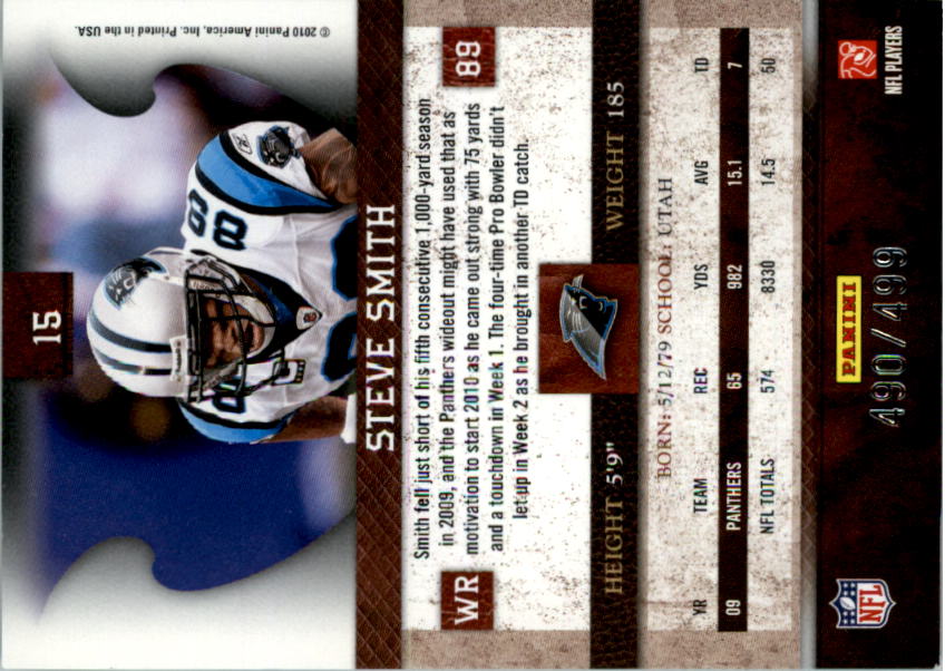 2010 Panini Plates and Patches #15 Steve Smith back image