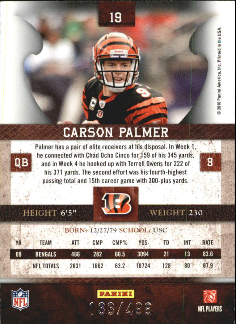 2010 Panini Plates and Patches #19 Carson Palmer back image