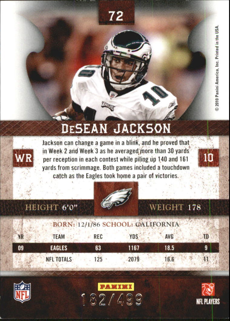 2010 Panini Plates and Patches #72 DeSean Jackson back image