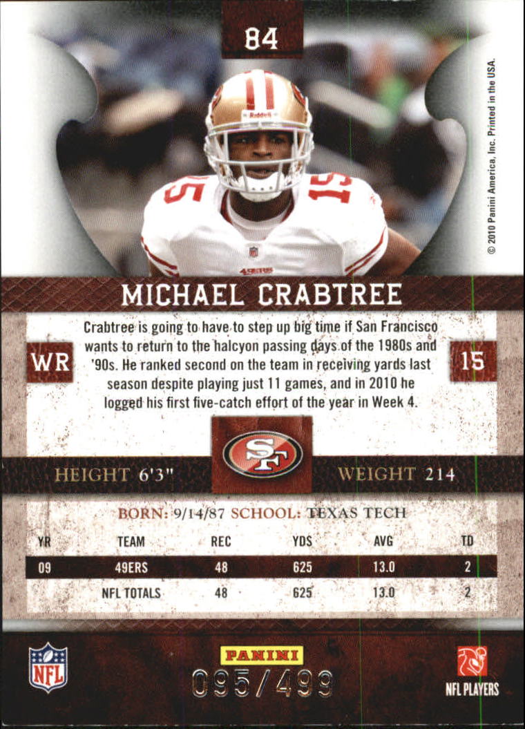 2010 Panini Plates and Patches #84 Michael Crabtree back image