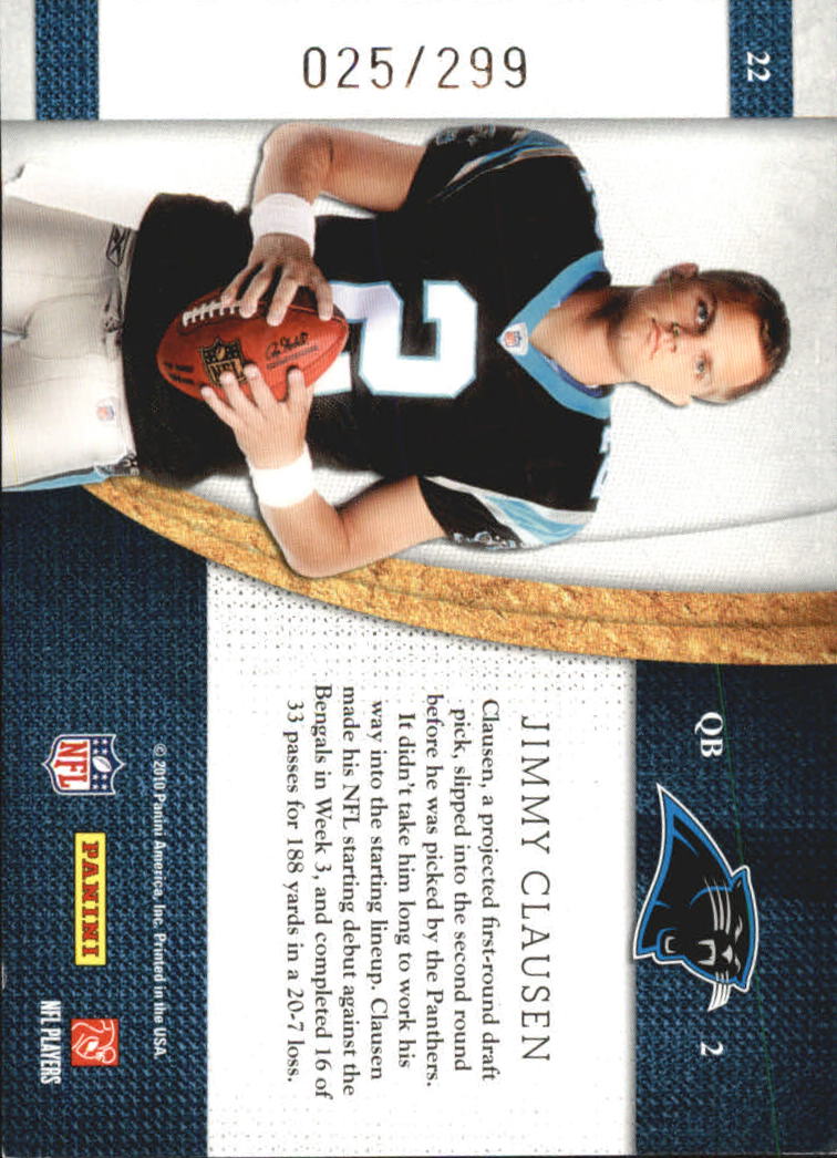 2010 Panini Plates and Patches Rookie Blitz #22 Jimmy Clausen back image