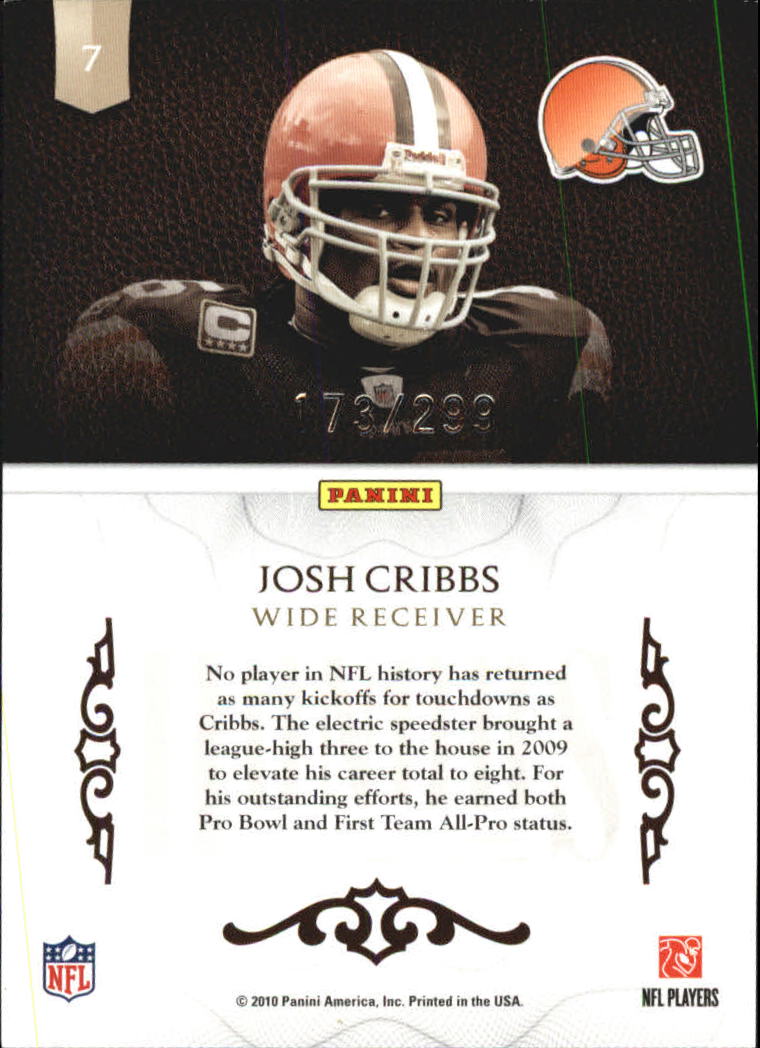2010 Panini Plates and Patches Honors #7 Josh Cribbs back image