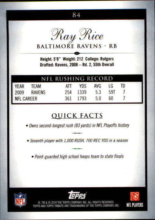2010 Topps Tribute #84 Ray Rice back image