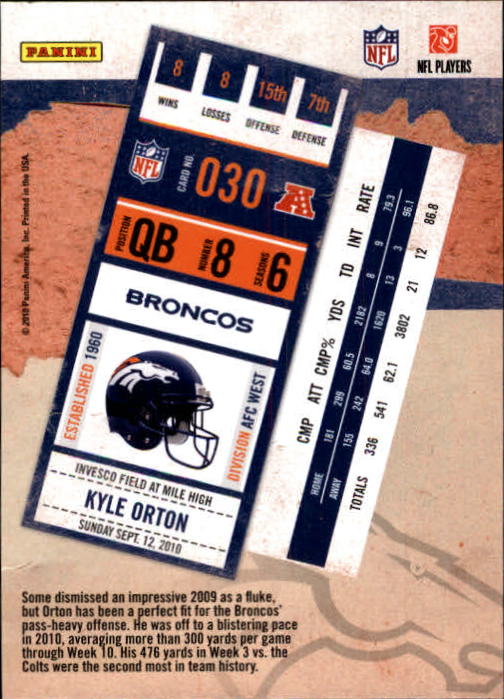 2010 Playoff Contenders #30 Kyle Orton back image