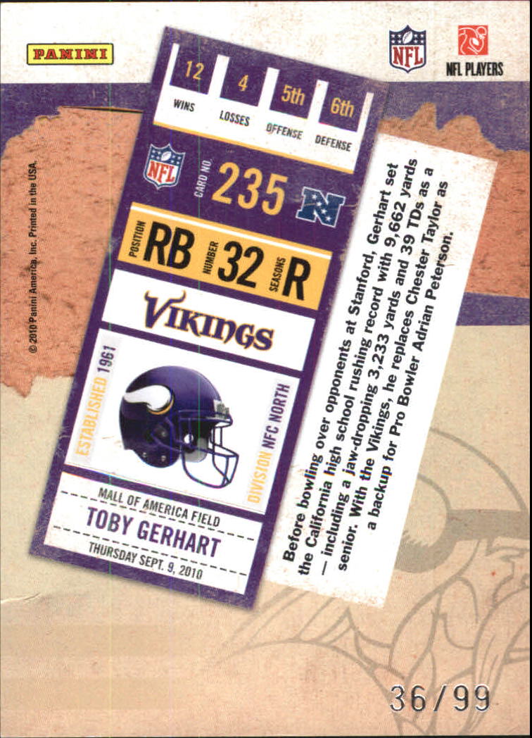 2010 Playoff Contenders Playoff Ticket #235A Toby Gerhart back image