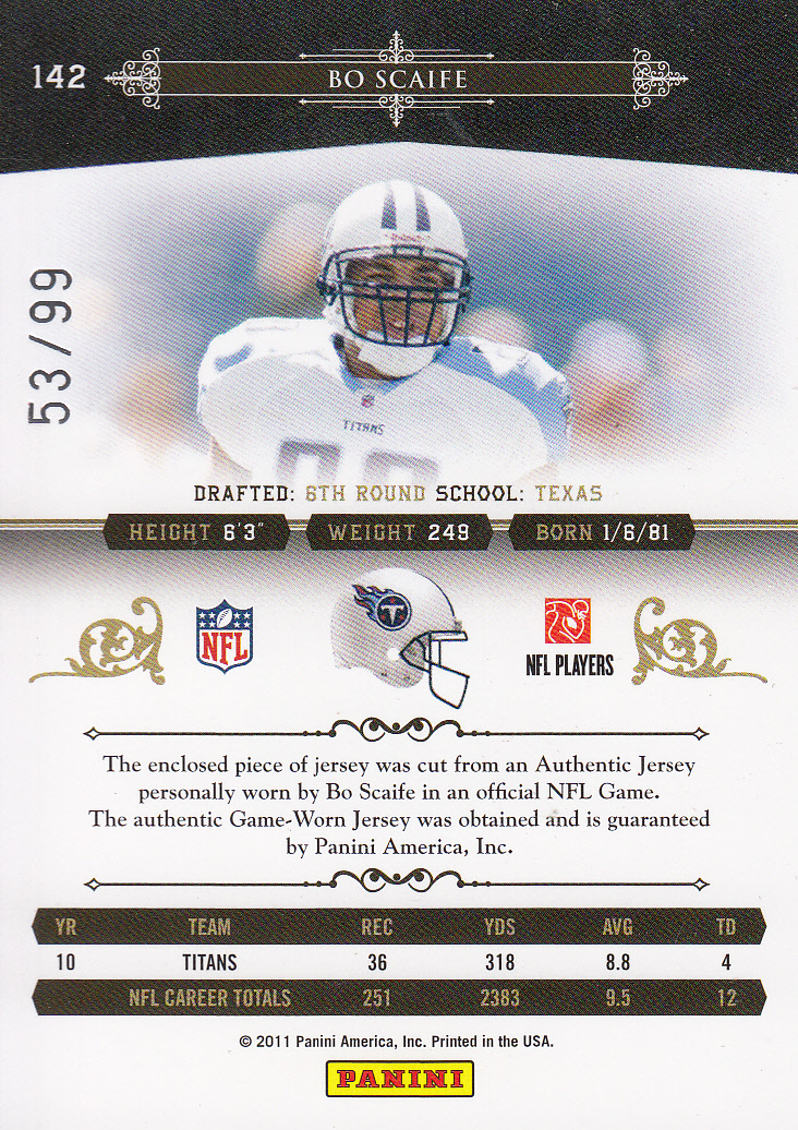 2010 Playoff National Treasures Century Material #142 Bo Scaife/99